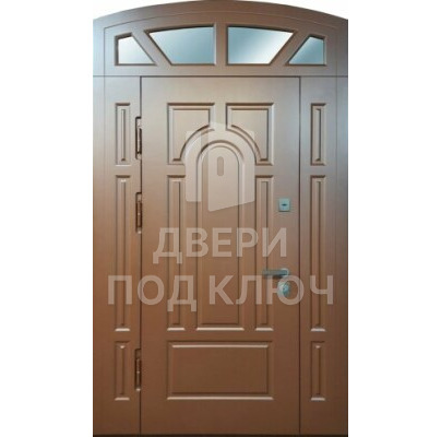 Арочная дверь со стеклопакетом и элементами ковки ДПК-12465