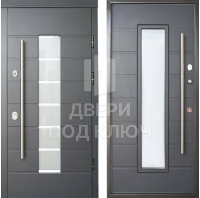 Однопольная входная стальная элитная дверь со стеклопакетом и двумя замками ДПК-11549